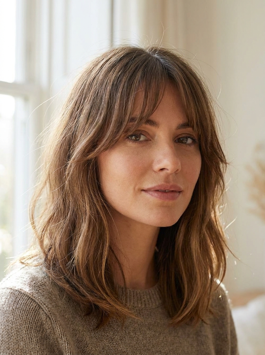 Long Bob mit Curtain Bangs als Bob Frisuren mit Pony Inspiration 2026